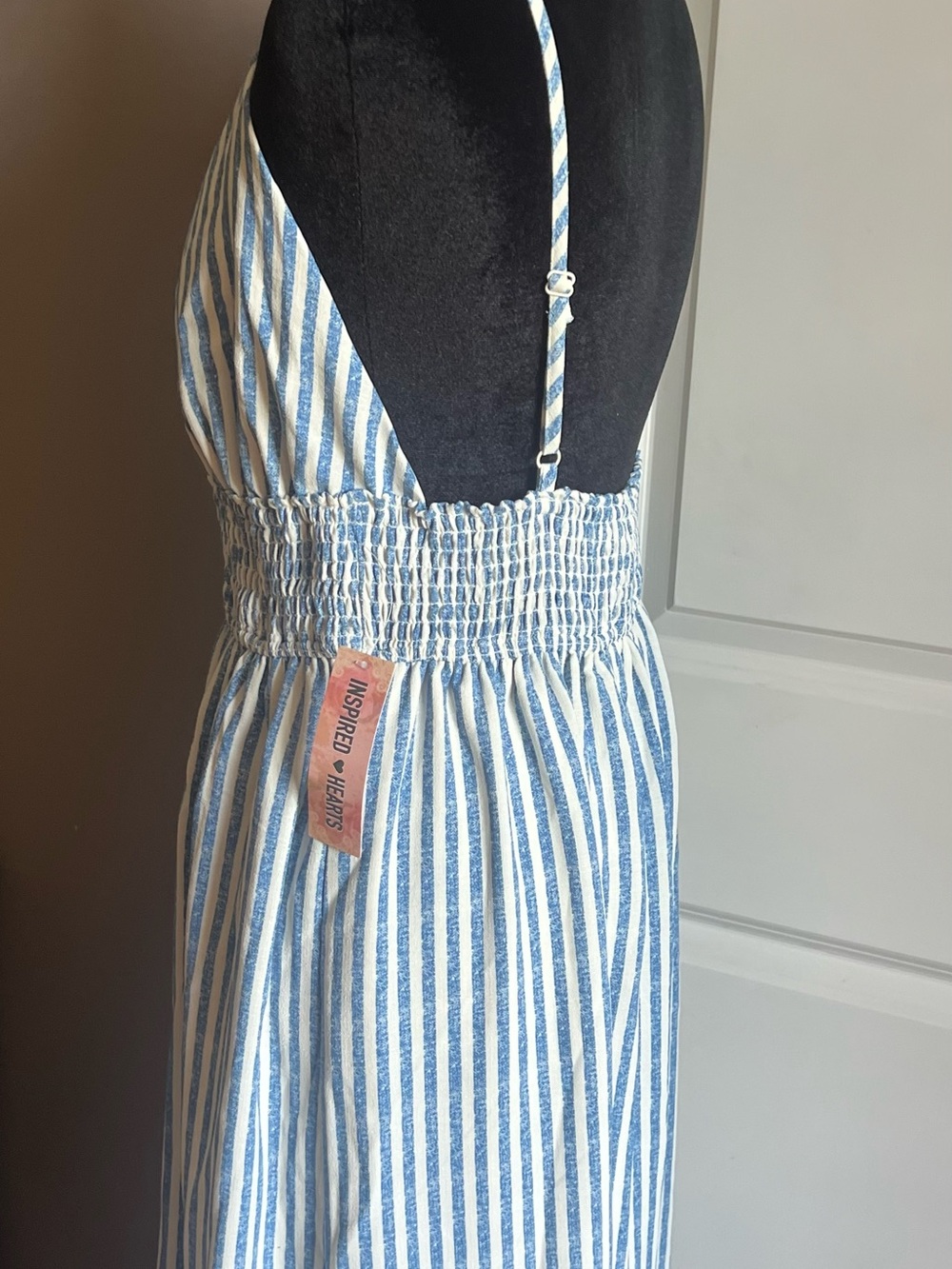 Inspired Hearts Blue and White Striped Backless Maxi Dress - Picture 3 of 5